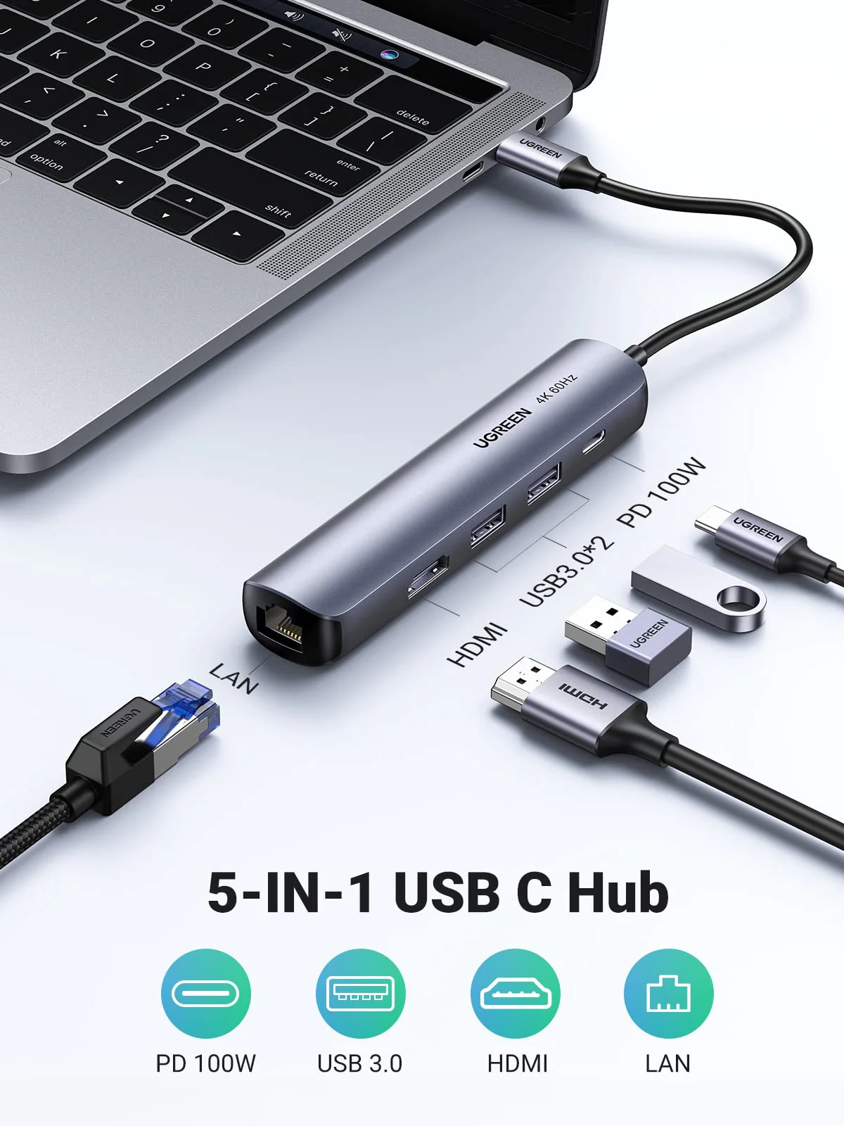 UGREEN 5-in-1 USB C Multifunction Adapter – Techlite Online IT Shop